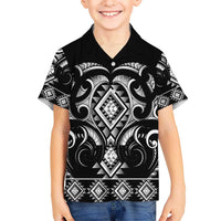 Black Ngaru Taniko With Aotearoa Maori Tattoo Kid Hawaiian Shirt LT14 Kid Black - Polynesian Pride