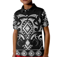Black Ngaru Taniko With Aotearoa Maori Tattoo Kid Polo Shirt LT14 Kid Black - Polynesian Pride