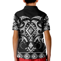 Black Ngaru Taniko With Aotearoa Maori Tattoo Kid Polo Shirt LT14 - Polynesian Pride