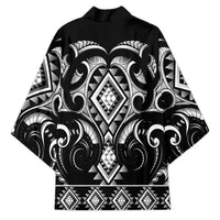Black Ngaru Taniko With Aotearoa Maori Tattoo Kimono - Polynesian Pride