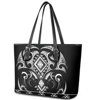Black Ngaru Taniko With Aotearoa Maori Tattoo Leather Tote Bag LT14 - Polynesian Pride