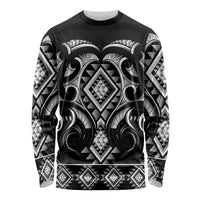 Black Ngaru Taniko With Aotearoa Maori Tattoo Long Sleeve Shirt
