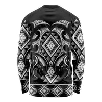 Black Ngaru Taniko With Aotearoa Maori Tattoo Long Sleeve Shirt