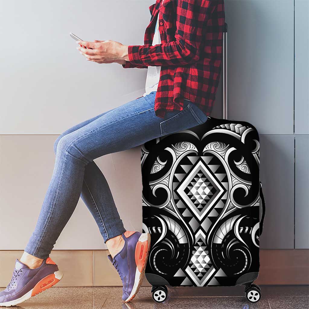 Black Ngaru Taniko With Aotearoa Maori Tattoo Luggage Cover