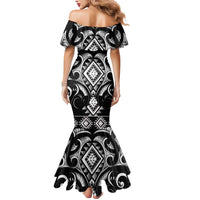 Black Ngaru Taniko With Aotearoa Maori Tattoo Mermaid Dress
