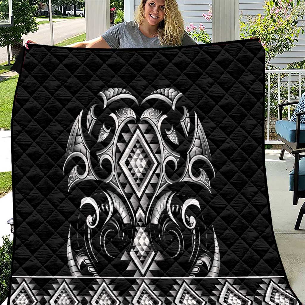 Black Ngaru Taniko With Aotearoa Maori Tattoo Quilt