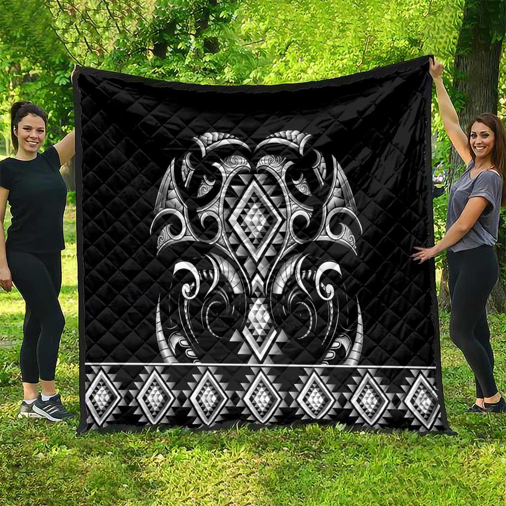 Black Ngaru Taniko With Aotearoa Maori Tattoo Quilt