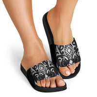 Black Ngaru Taniko With Aotearoa Maori Tattoo Slide Sandals LT14 - Polynesian Pride