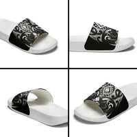 Black Ngaru Taniko With Aotearoa Maori Tattoo Slide Sandals LT14 - Polynesian Pride