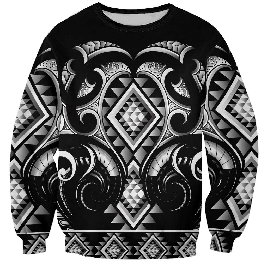 Black Ngaru Taniko With Aotearoa Maori Tattoo Sweatshirt LT14 Unisex Black - Polynesian Pride