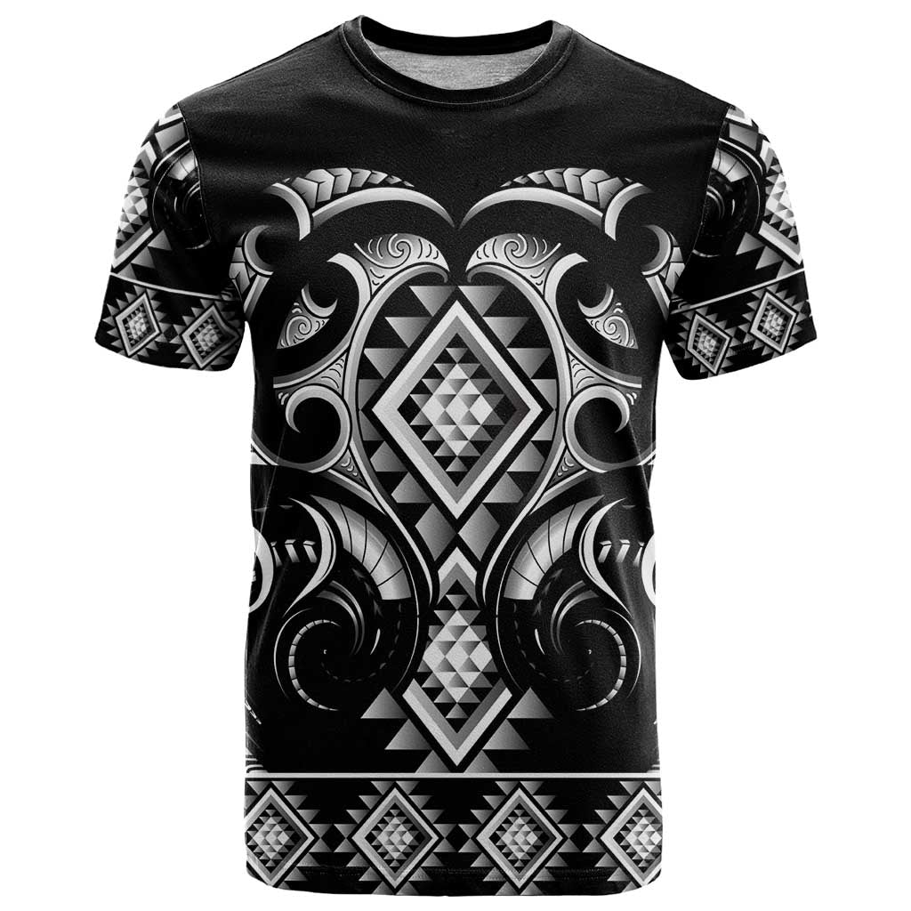 Black Ngaru Taniko With Aotearoa Maori Tattoo T Shirt LT14 Black - Polynesian Pride