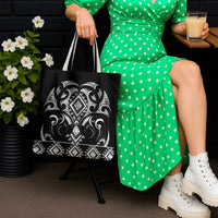 Black Ngaru Taniko With Aotearoa Maori Tattoo Tote Bag - Polynesian Pride