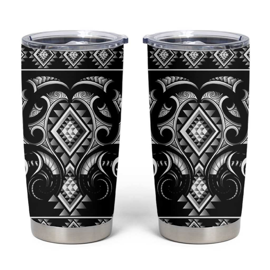 Black Ngaru Taniko With Aotearoa Maori Tattoo Tumbler Cup LT14 Black - Polynesian Pride
