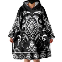 Black Ngaru Taniko With Aotearoa Maori Tattoo Wearable Blanket Hoodie