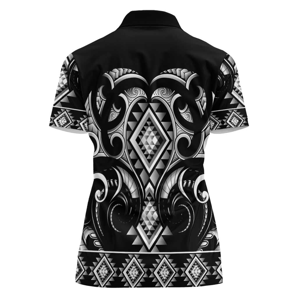 Black Ngaru Taniko With Aotearoa Maori Tattoo Women Polo Shirt