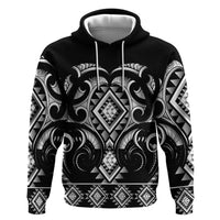 Black Ngaru Taniko With Aotearoa Maori Tattoo Zip Hoodie