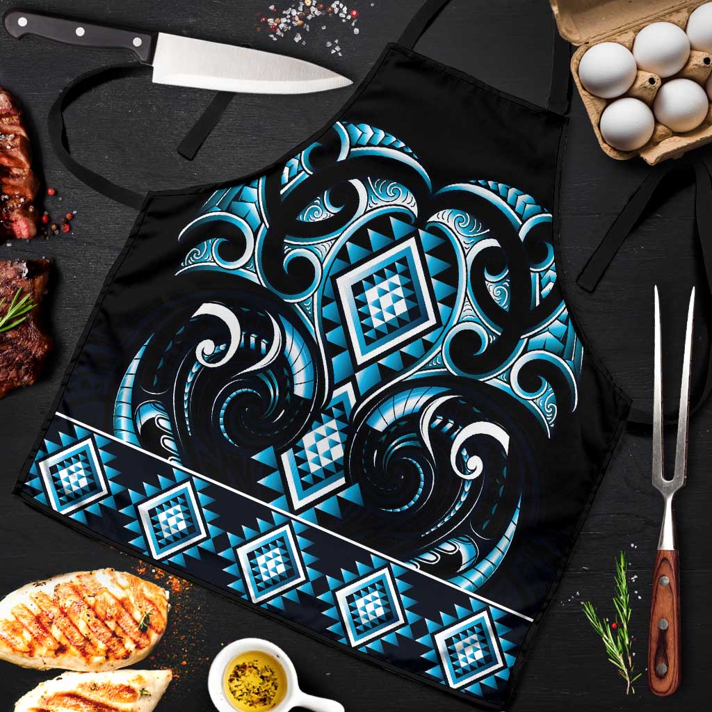 Blue Ngaru Taniko With Aotearoa Maori Tattoo Apron - Polynesian Pride