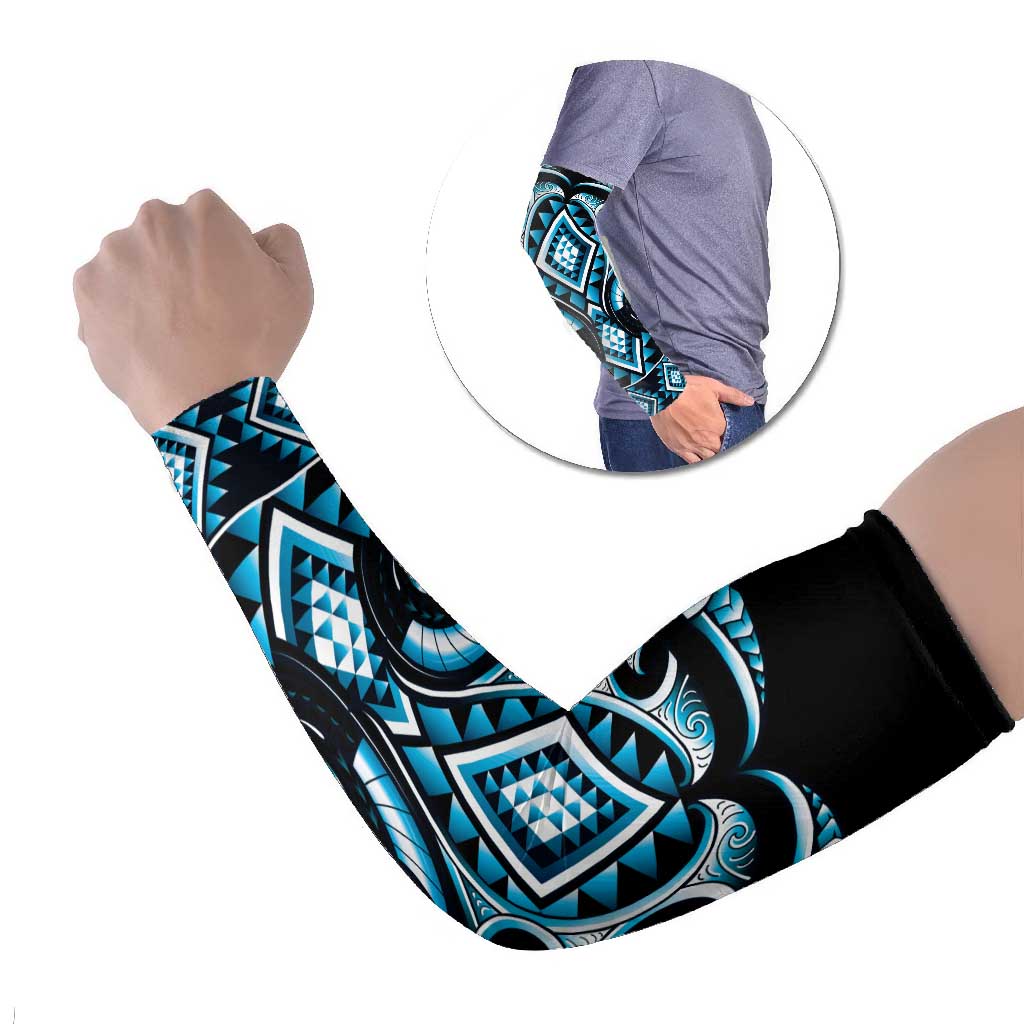 Blue Ngaru Taniko With Aotearoa Maori Tattoo Arm Sleeves LT14 Set of 2 Blue - Polynesian Pride