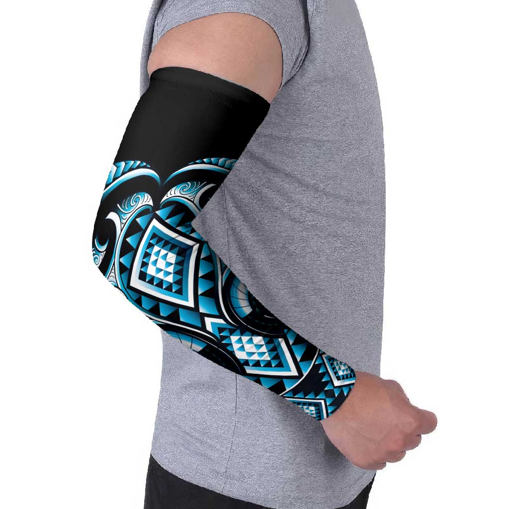 Blue Ngaru Taniko With Aotearoa Maori Tattoo Arm Sleeves LT14 - Polynesian Pride