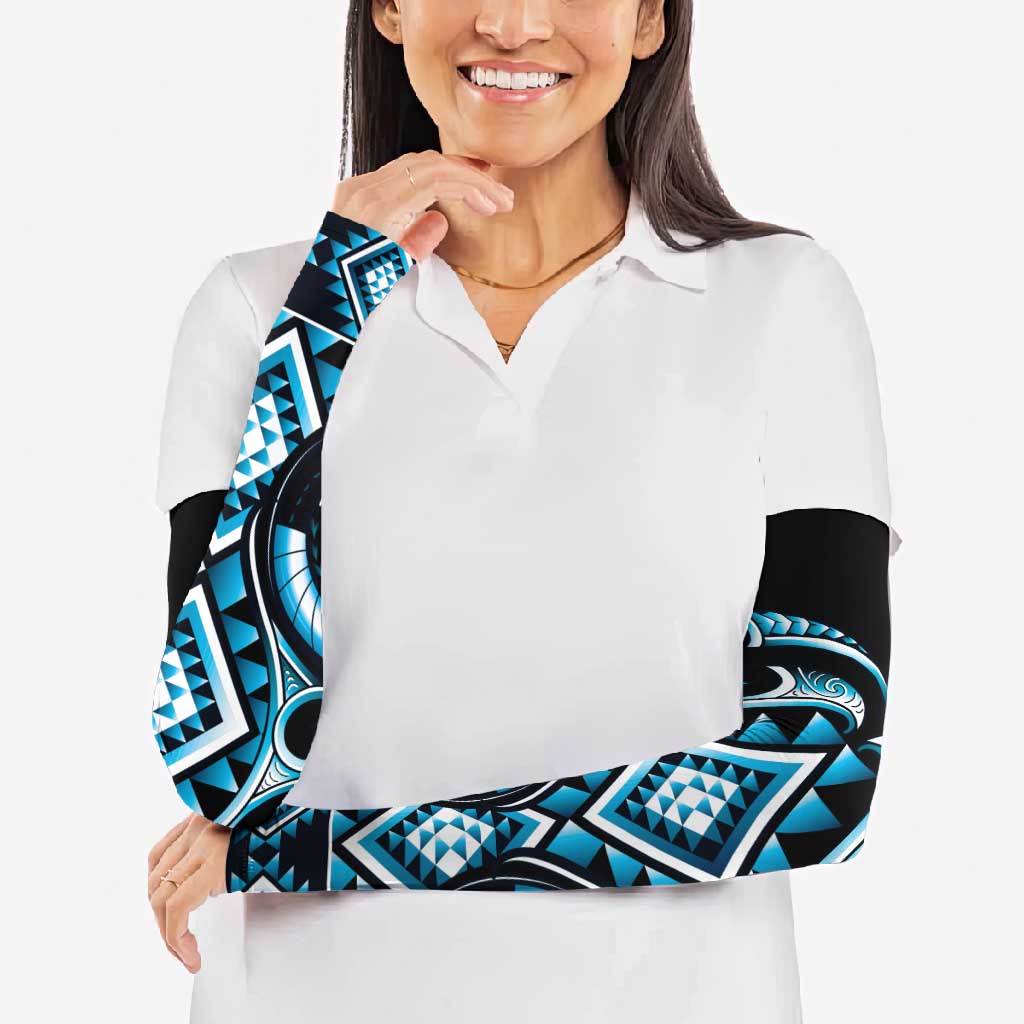Blue Ngaru Taniko With Aotearoa Maori Tattoo Arm Sleeves LT14 - Polynesian Pride