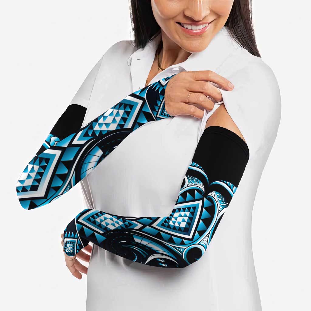 Blue Ngaru Taniko With Aotearoa Maori Tattoo Arm Sleeves LT14 - Polynesian Pride