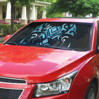 Blue Ngaru Taniko With Aotearoa Maori Tattoo Auto Sun Shade - Polynesian Pride