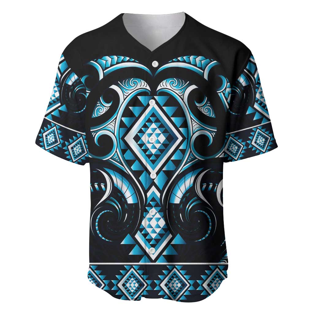 Blue Ngaru Taniko With Aotearoa Maori Tattoo Baseball Jersey LT14 Blue - Polynesian Pride
