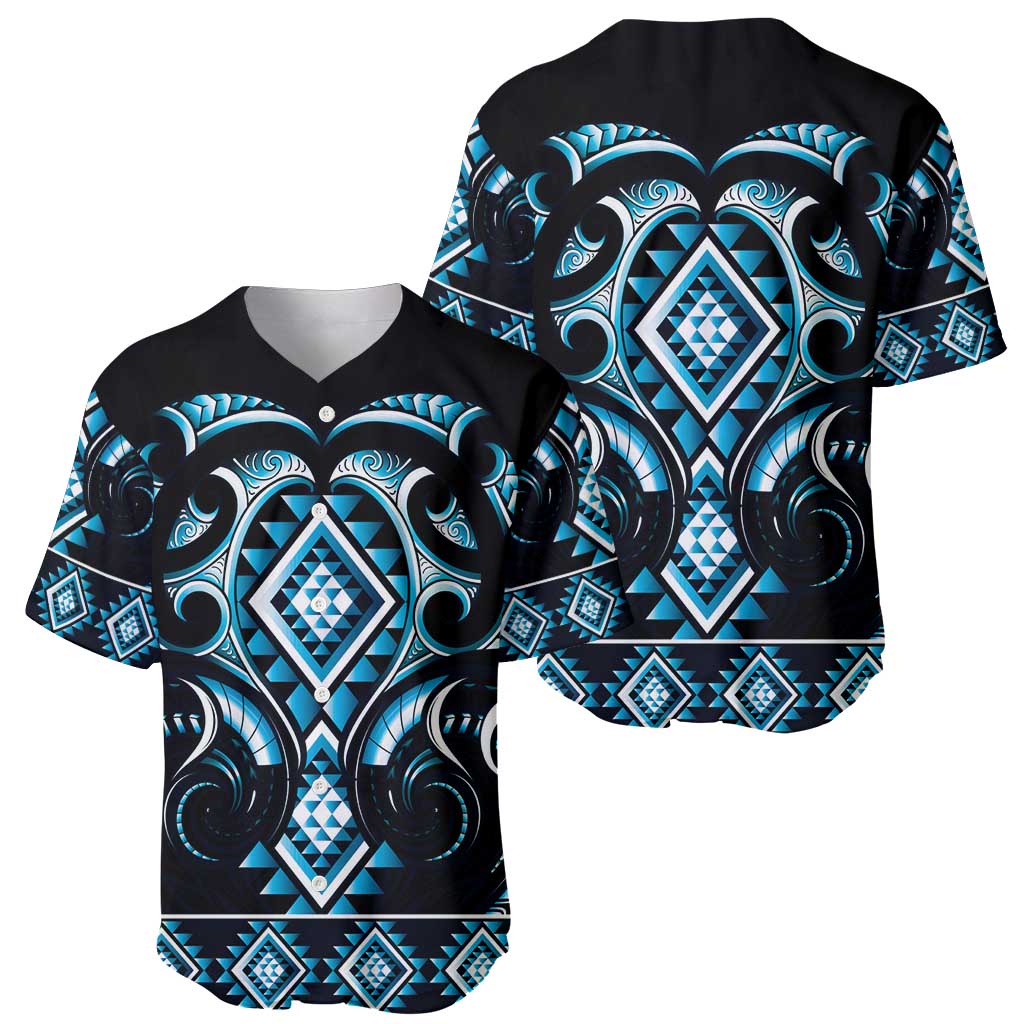 Blue Ngaru Taniko With Aotearoa Maori Tattoo Baseball Jersey LT14 - Polynesian Pride