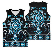 Blue Ngaru Taniko With Aotearoa Maori Tattoo Basketball Jersey - Polynesian Pride