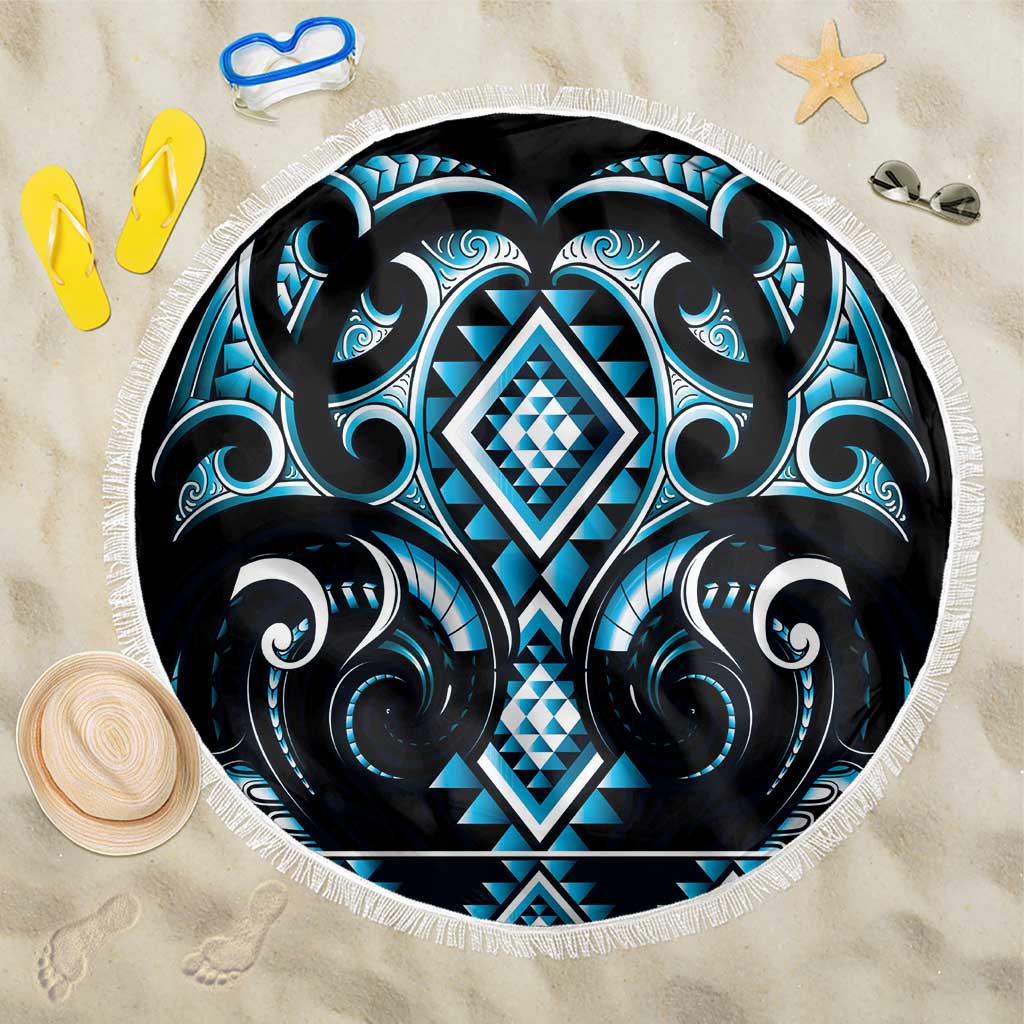 Blue Ngaru Taniko With Aotearoa Maori Tattoo Beach Blanket