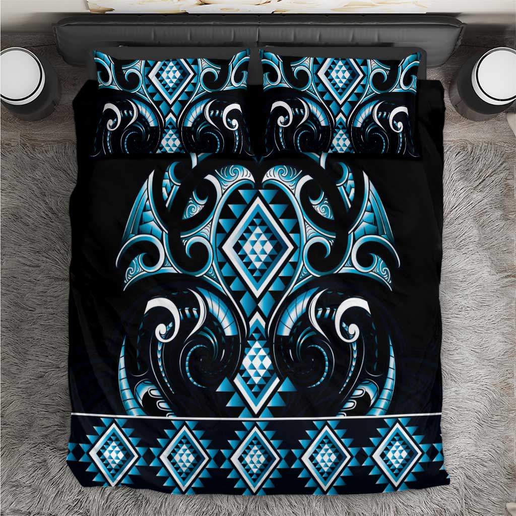 Blue Ngaru Taniko With Aotearoa Maori Tattoo Bedding Set