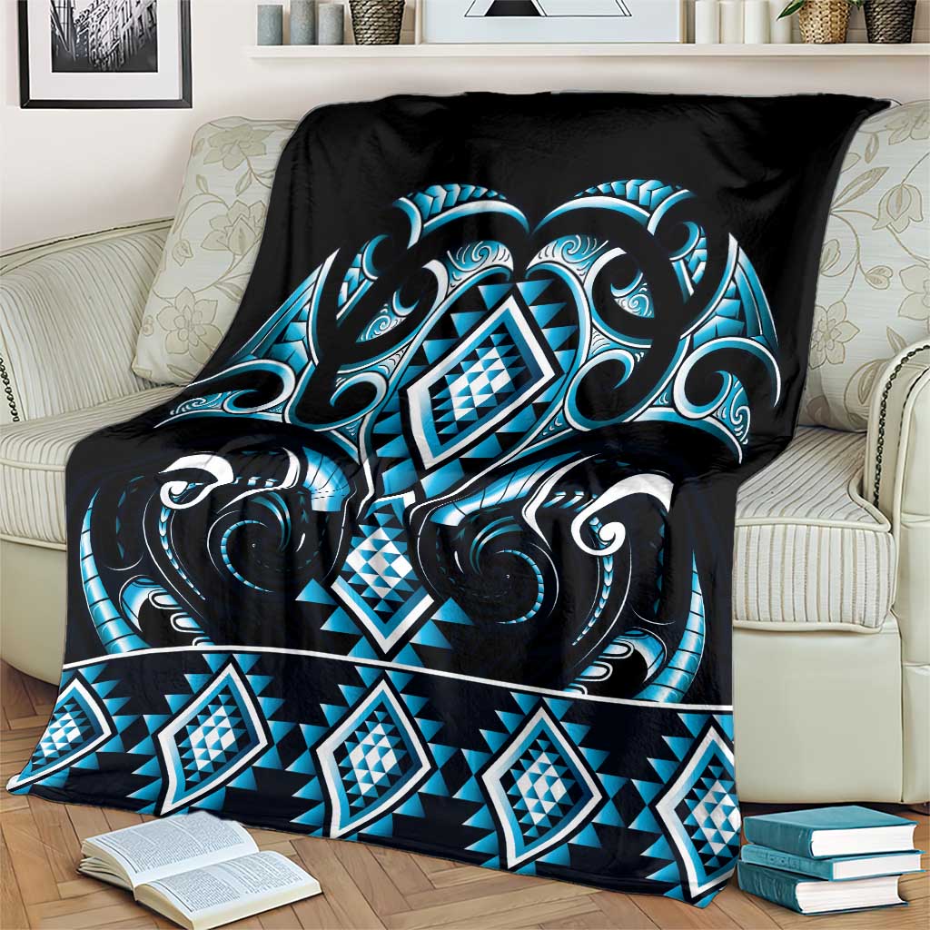 Blue Ngaru Taniko With Aotearoa Maori Tattoo Blanket