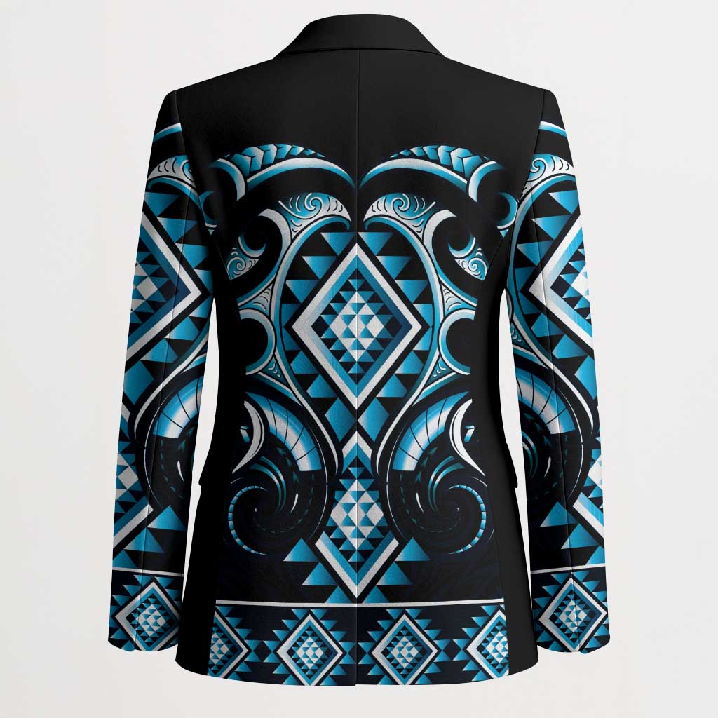 Blue Ngaru Taniko With Aotearoa Maori Tattoo Blazer LT14 - Polynesian Pride