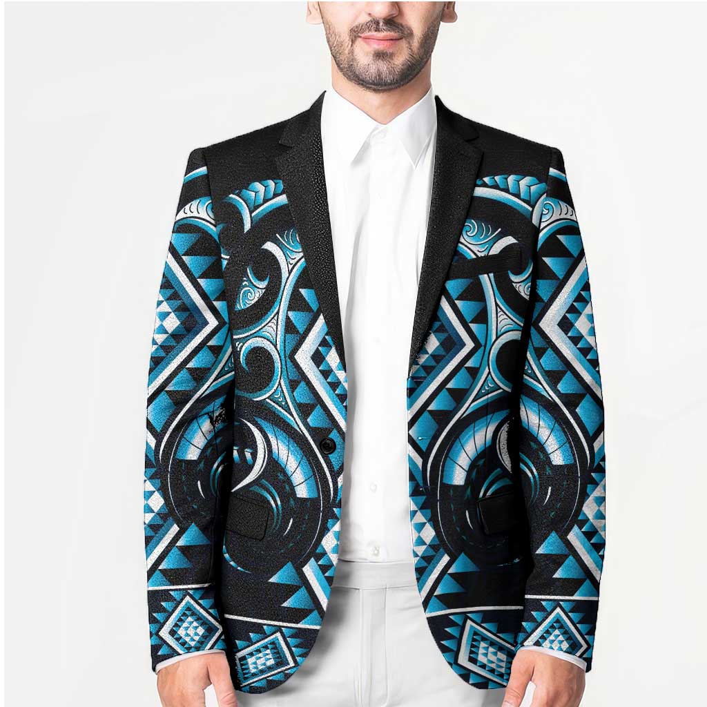 Blue Ngaru Taniko With Aotearoa Maori Tattoo Blazer LT14 - Polynesian Pride