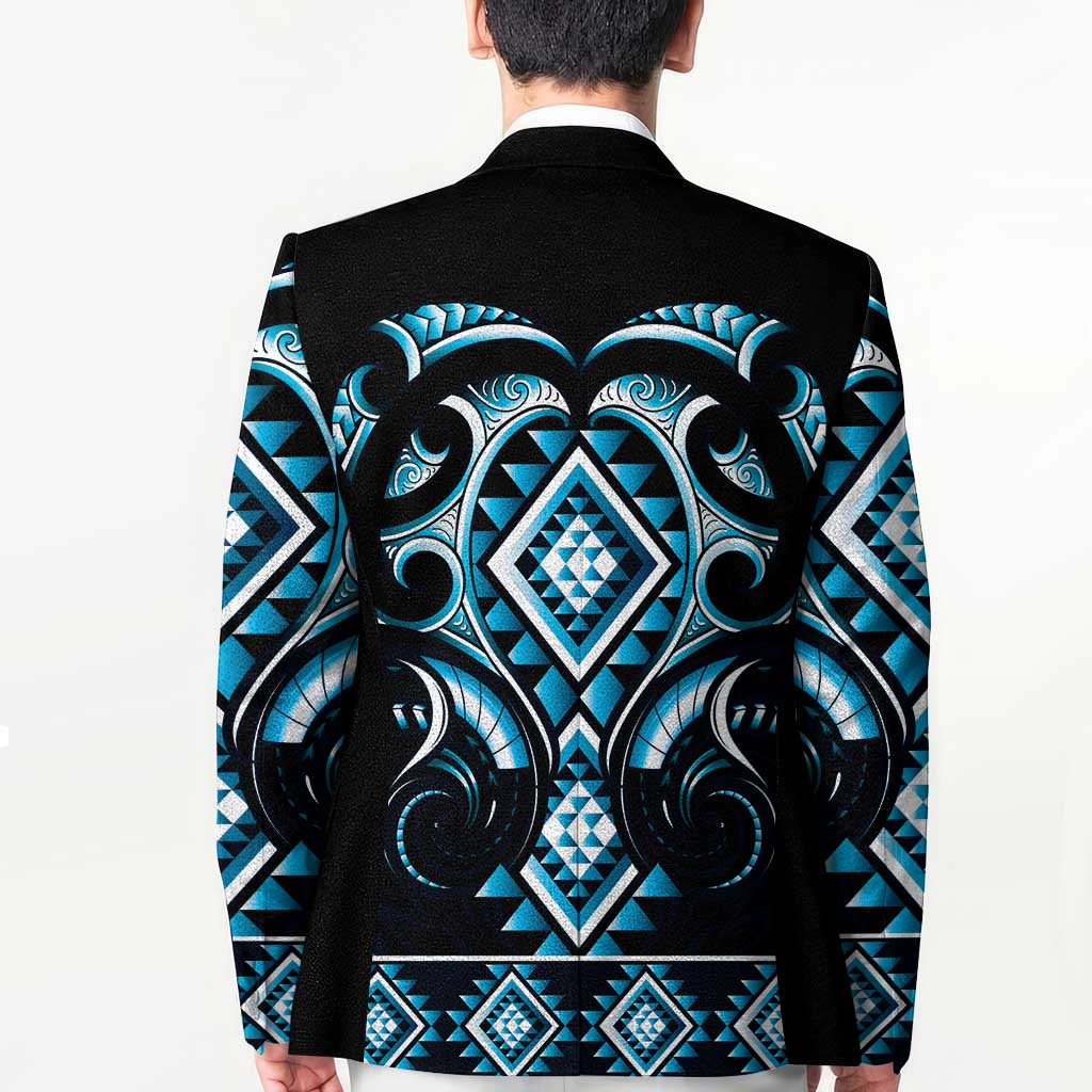 Blue Ngaru Taniko With Aotearoa Maori Tattoo Blazer LT14 - Polynesian Pride