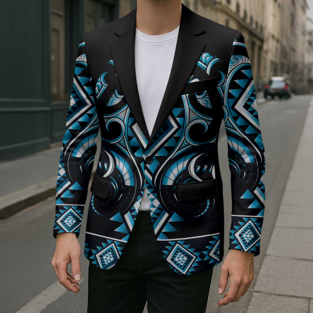 Blue Ngaru Taniko With Aotearoa Maori Tattoo Blazer LT14 - Polynesian Pride
