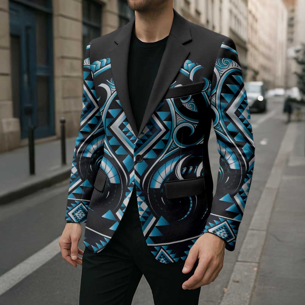 Blue Ngaru Taniko With Aotearoa Maori Tattoo Blazer LT14 - Polynesian Pride