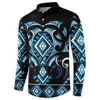 Blue Ngaru Taniko With Aotearoa Maori Tattoo Button Sweatshirt LT14 - Polynesian Pride
