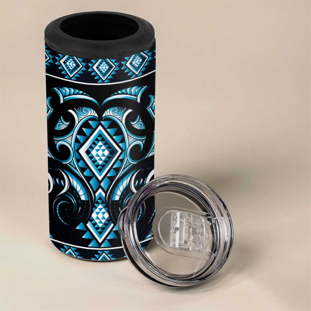 Blue Ngaru Taniko With Aotearoa Maori Tattoo 4 in 1 Can Cooler Tumbler LT14 - Polynesian Pride