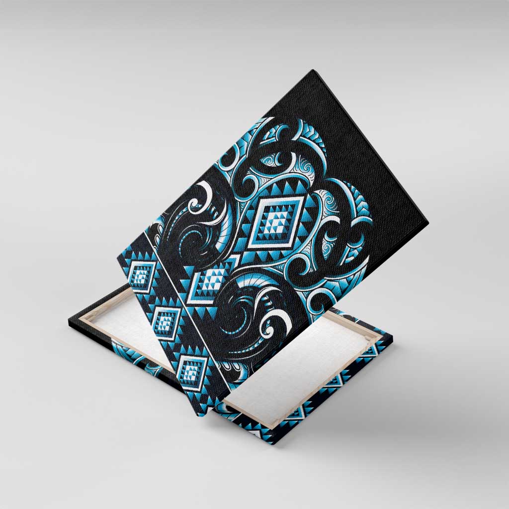 Blue Ngaru Taniko With Aotearoa Maori Tattoo Canvas Wall Art