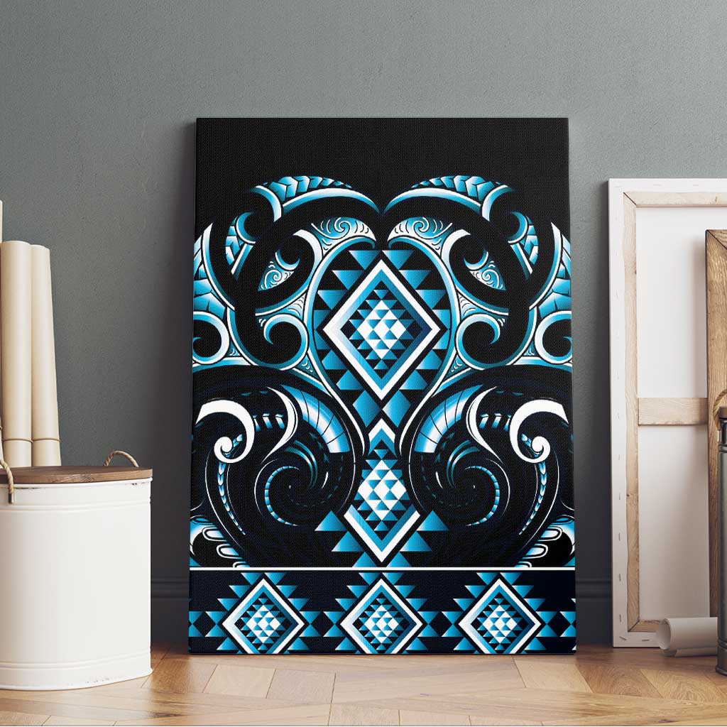 Blue Ngaru Taniko With Aotearoa Maori Tattoo Canvas Wall Art