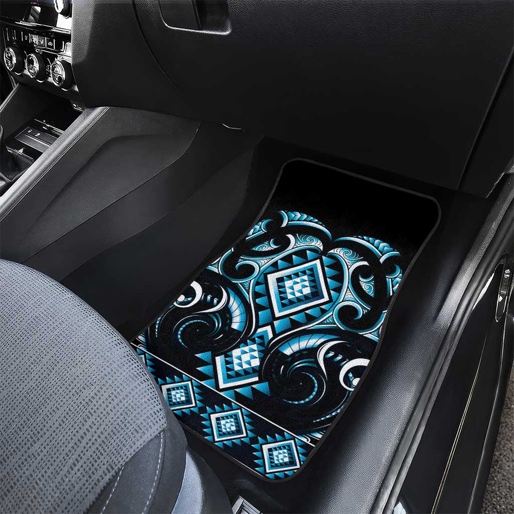 Blue Ngaru Taniko With Aotearoa Maori Tattoo Car Mats
