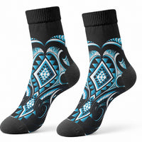 Blue Ngaru Taniko With Aotearoa Maori Tattoo Crew Socks LT14 - Polynesian Pride
