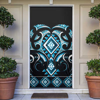 Blue Ngaru Taniko With Aotearoa Maori Tattoo Door Cover - Polynesian Pride