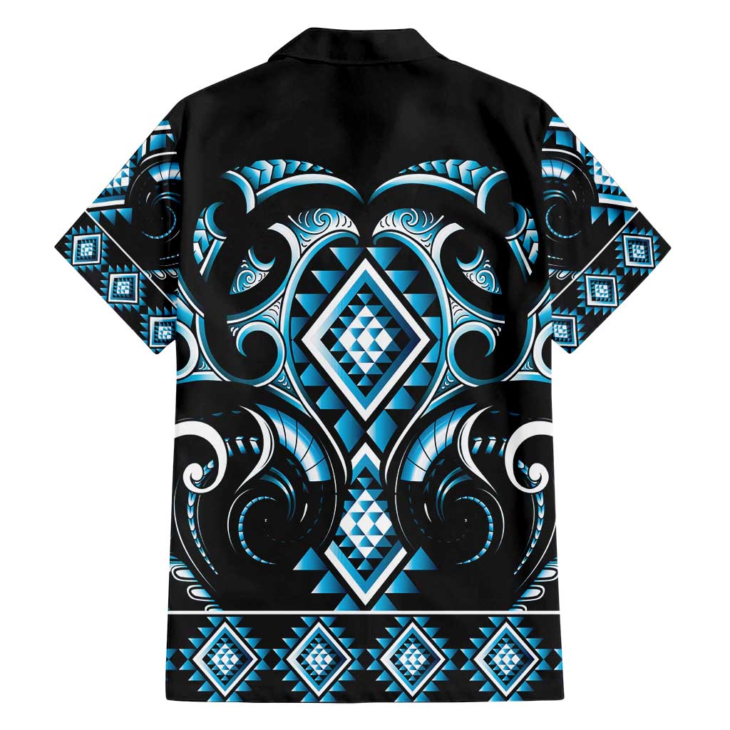 Blue Ngaru Taniko With Aotearoa Maori Tattoo Family Matching Long Sleeve Bodycon Dress and Hawaiian Shirt LT14 - Polynesian Pride