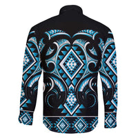 Blue Ngaru Taniko With Aotearoa Maori Tattoo Family Matching Long Sleeve Bodycon Dress and Hawaiian Shirt LT14 - Polynesian Pride