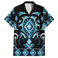 Blue Ngaru Taniko With Aotearoa Maori Tattoo Family Matching Off The Shoulder Long Sleeve Dress and Hawaiian Shirt