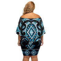 Blue Ngaru Taniko With Aotearoa Maori Tattoo Family Matching Off Shoulder Short Dress and Hawaiian Shirt