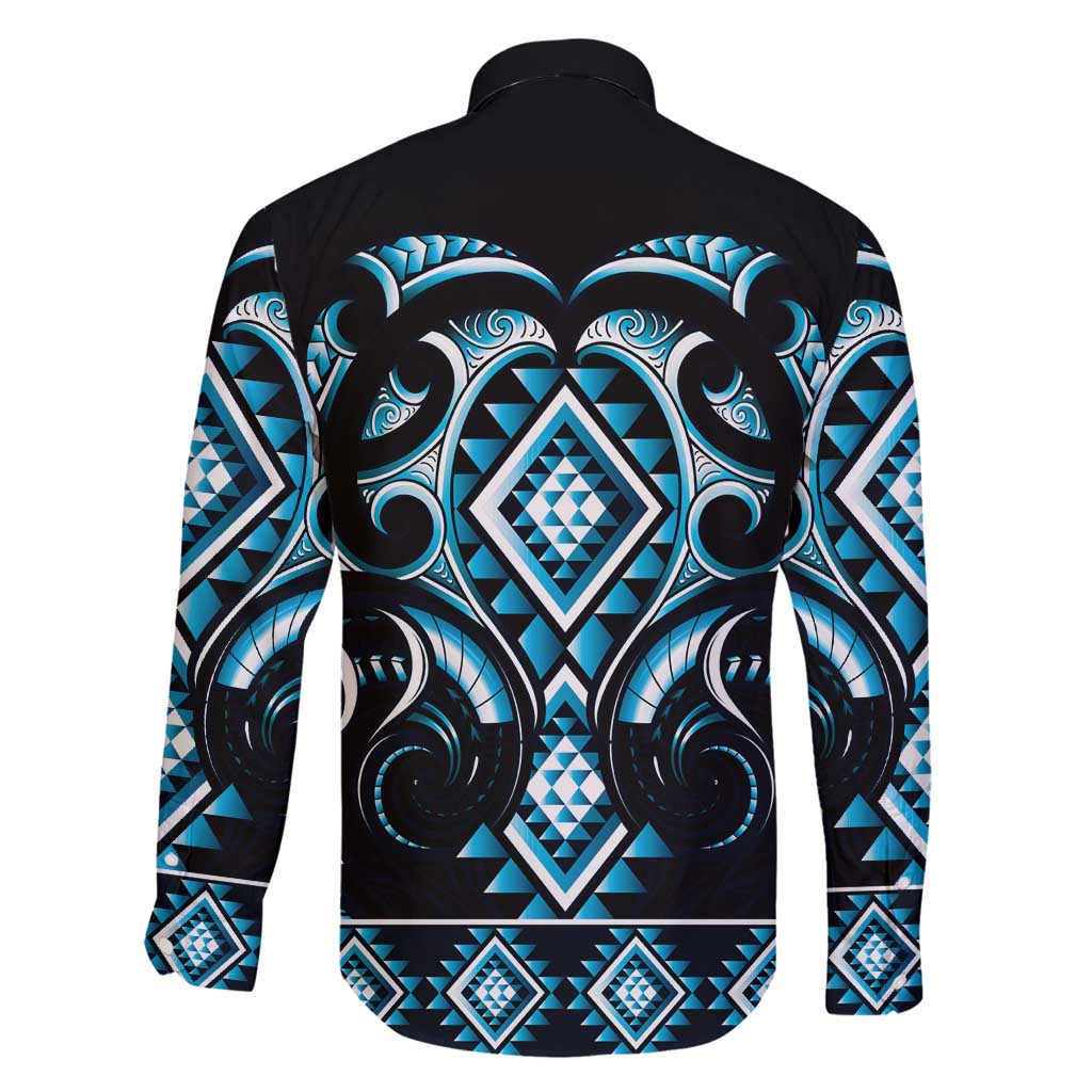 Blue Ngaru Taniko With Aotearoa Maori Tattoo Family Matching Puletasi and Hawaiian Shirt LT14 - Polynesian Pride