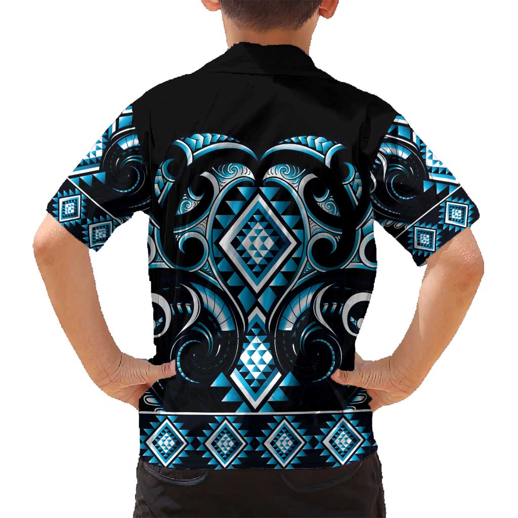 Blue Ngaru Taniko With Aotearoa Maori Tattoo Family Matching Summer Maxi Dress and Hawaiian Shirt LT14 - Polynesian Pride
